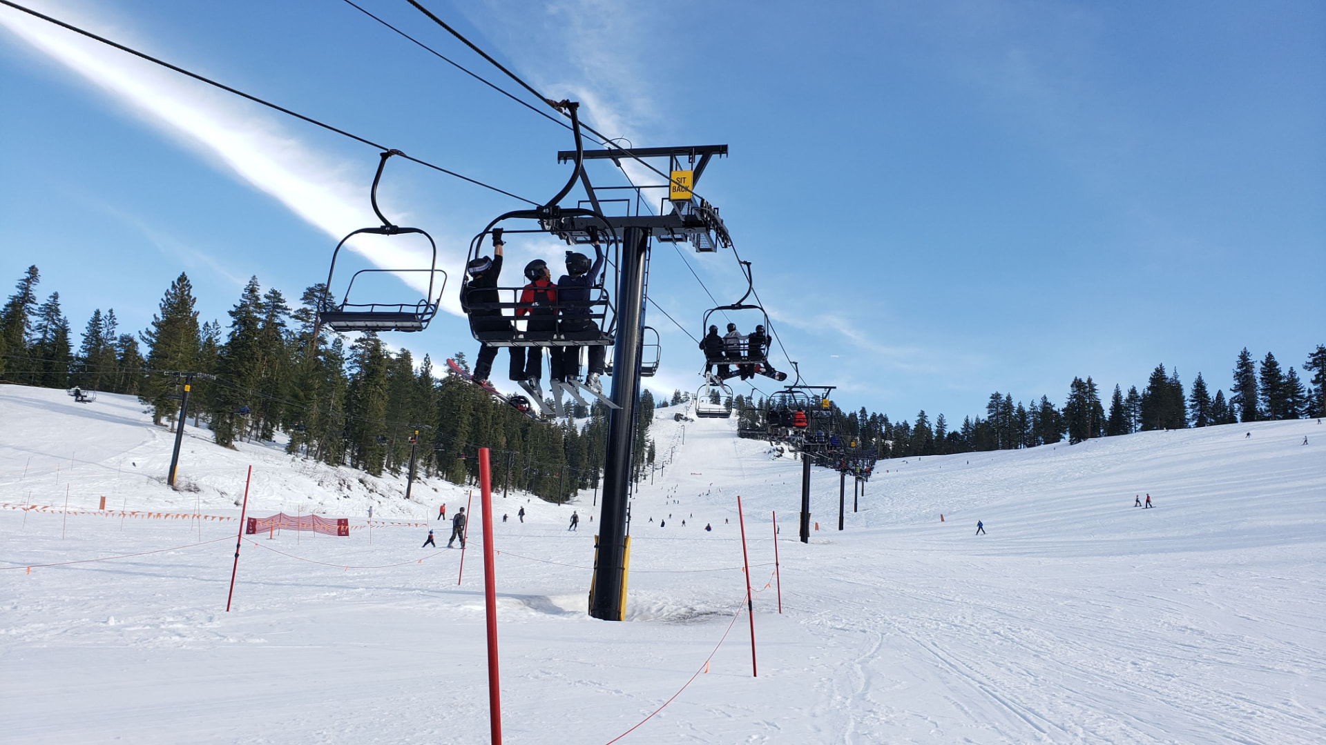 Scouts riding a ski lift during the 2025 ski trip